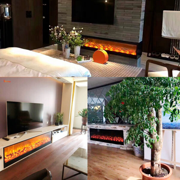 LED flame adjustable to 6 intensities. Power 750-1500W remote control