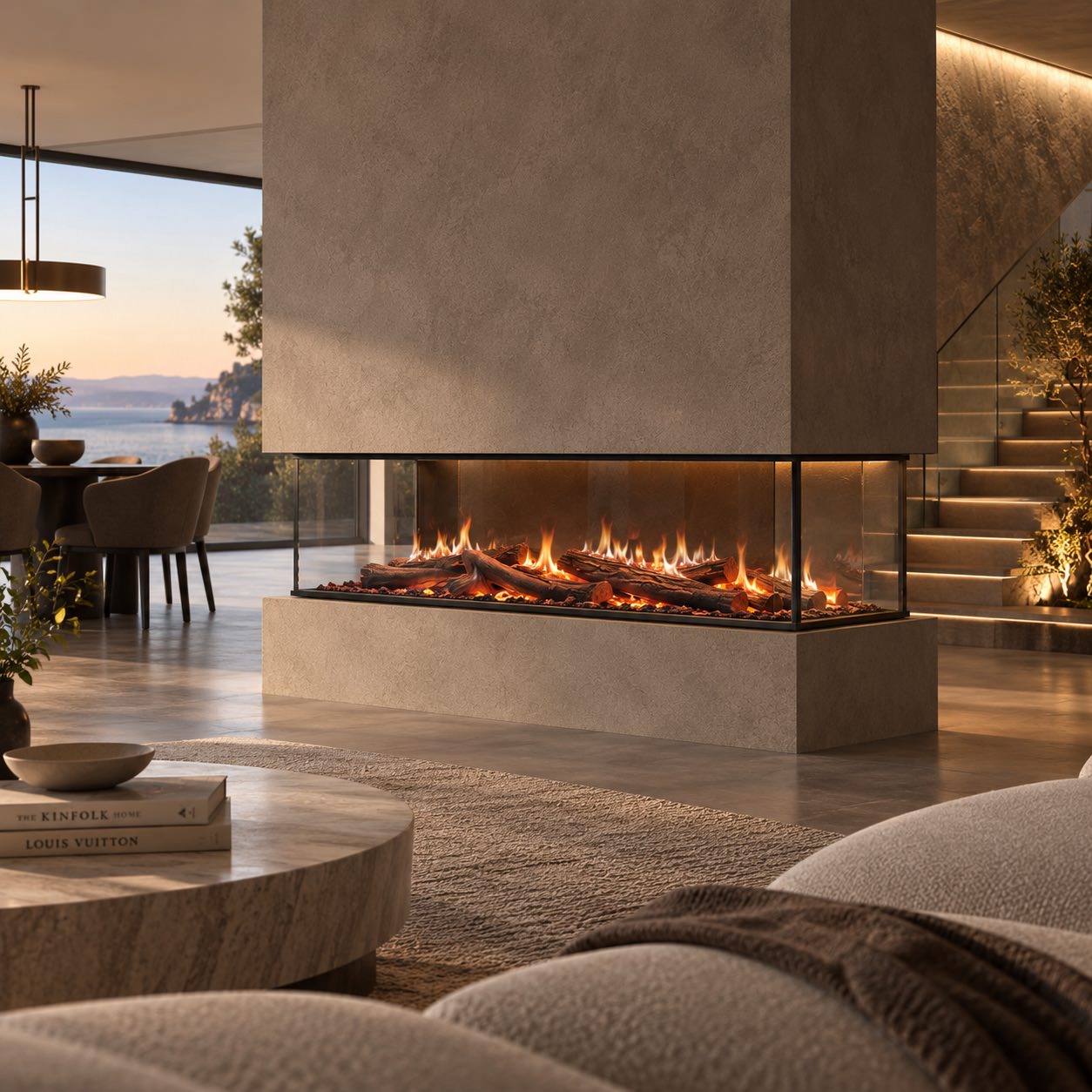 Black 3-Sided 145 cm Electric Holographic Fireplace