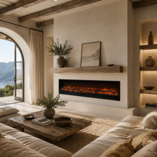 Black Steel Electric Built-In and Freestanding Fireplace 2m with Adjustable LED Flame and Remote Control