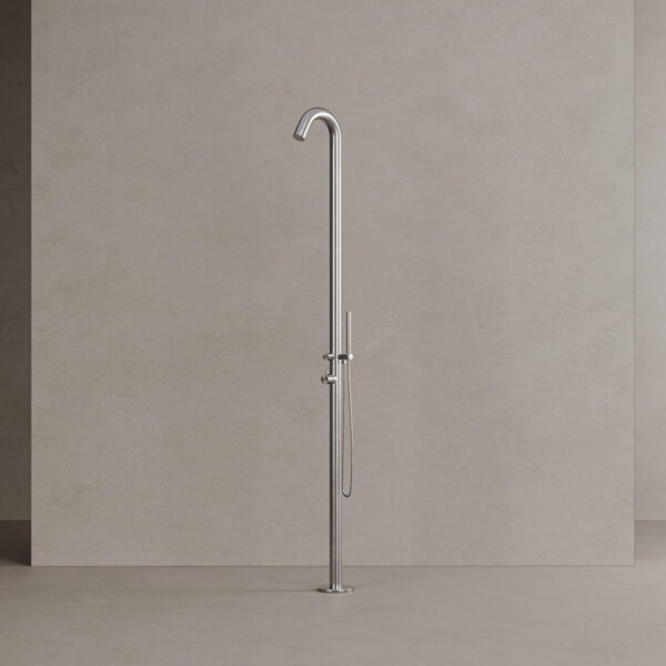 Curved Outdoor Shower In Stainless Steel 316 Sined Satin Stainless Steel Alghero Shower With Mixer