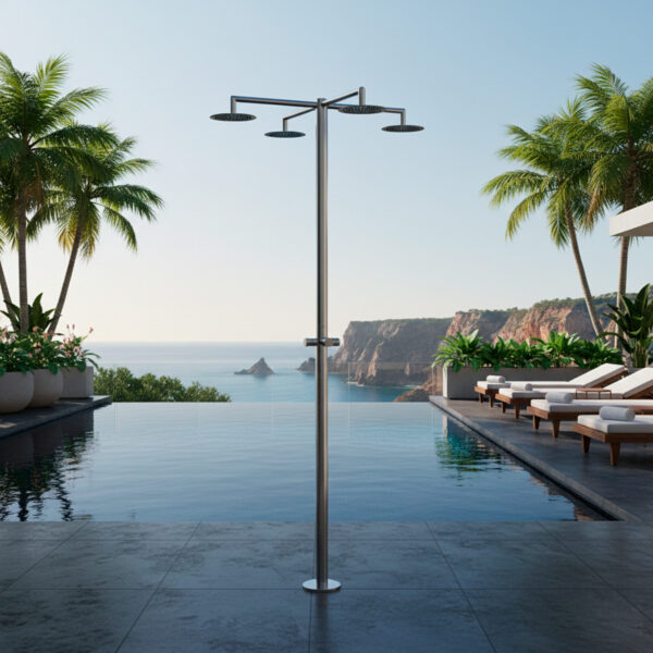 Sined Hydra Shower For Outdoor And Indoor In 316L Steel. 4 Timed Cold Water Shower Heads. 316L Nautical Stainless Steel.