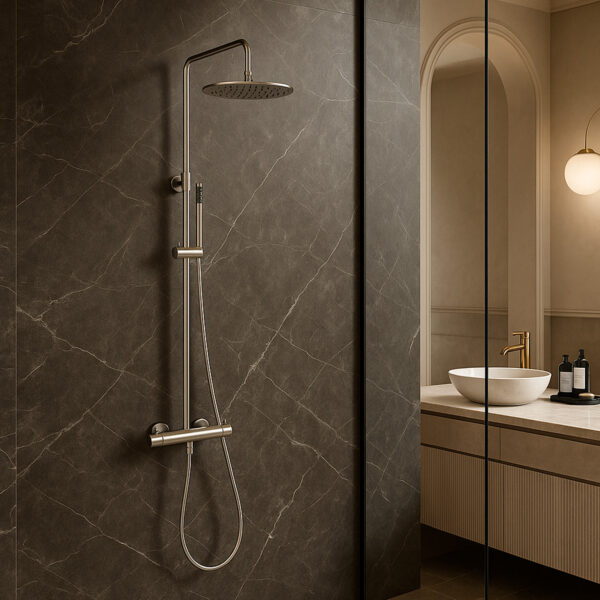 Satin Stainless Steel Wall Shower with Hot & Cold Water Inlet
