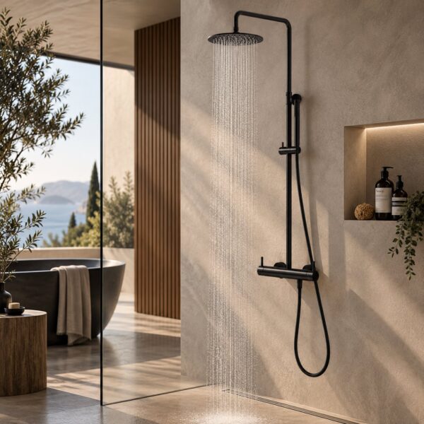 Black 316L Stainless Steel Wall-Mounted Shower with 25 cm Rainfall Head