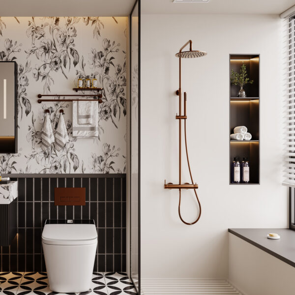 Wall-Mounted Shower in 316L Stainless Steel with 25cm Rose Gold PVD Finish and Dual Mixer for Hot and Cold Water Use SINED