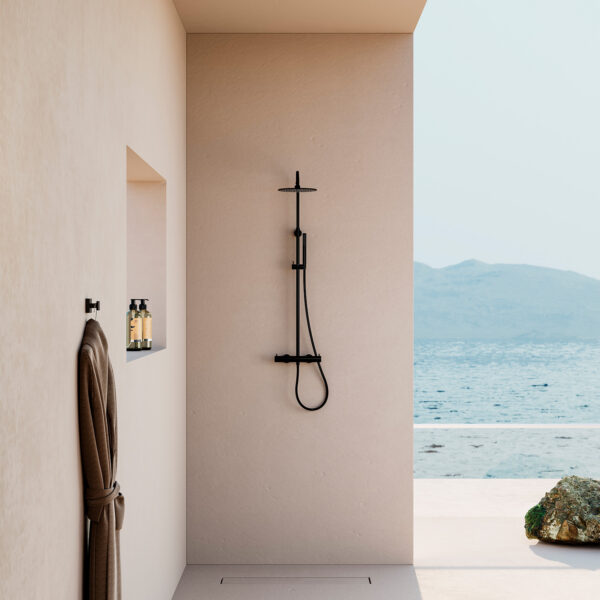 Wall-Mounted Matte Black 316L Marine Grade Stainless Steel Thermostatic Shower with 25 cm Steel Head and Handheld Mixer by SINED