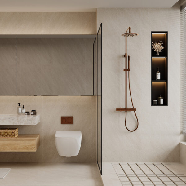 Levante Wall-Mounted Thermostatic Shower in Rose Gold 316L Stainless Steel with 25 cm Showerhead and Handheld Sprayer