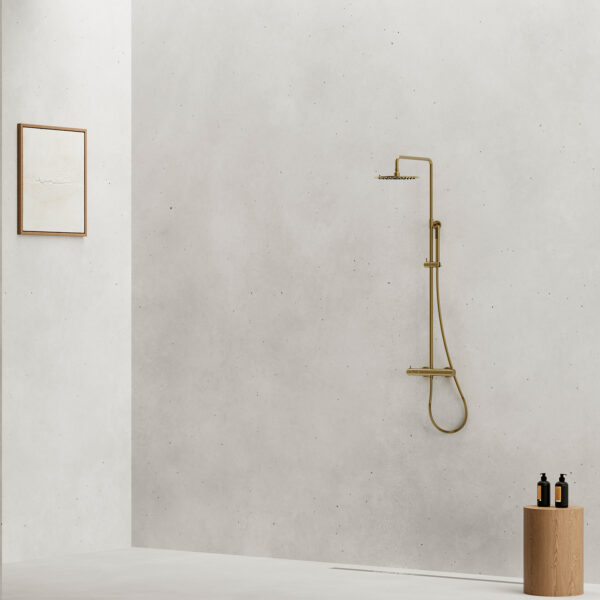 Wall-Mounted Gold PVD Stainless Steel 316L Thermostatic Shower Panel with 25cm Head and Hand Shower for Indoor and Outdoor Use by SINED