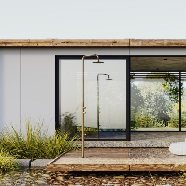 Outdoor Shower in AISI 316L Stainless Steel with Gold PVD Finish
