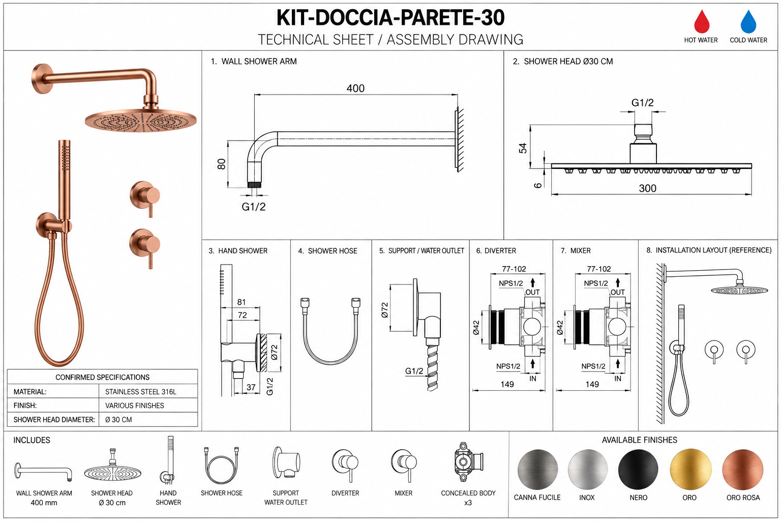 KIT-DOCCIA-PARETE-30-ORO-ROSA - Image 3