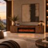 Gold Fused Glass Sideboard with 108 cm LED Electric Fireplace and Water-Based Flame Effect – SINED