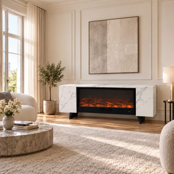Statuario White Ceramic Stoneware Cabinet for Electric Fireplace – SINED