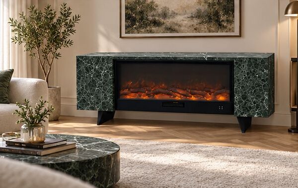 Alpine Green Ceramic Stoneware Cabinet for Electric Fireplace – SINED
