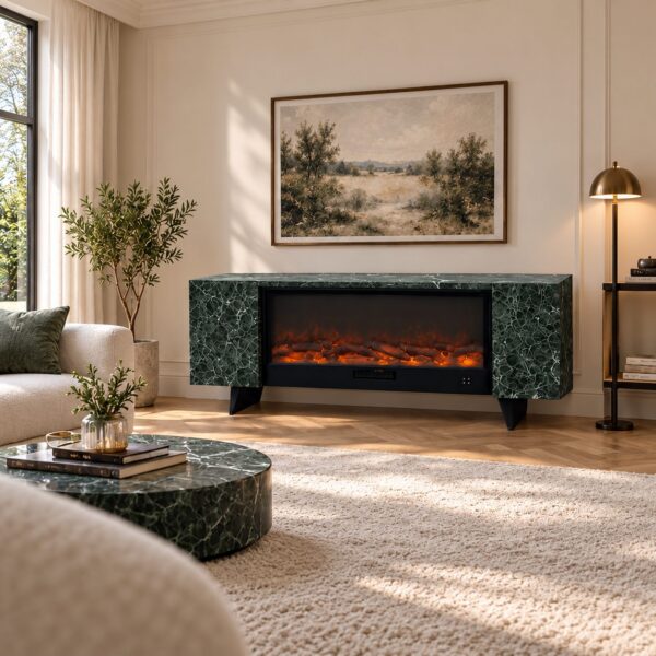 Alpine Green Ceramic Stoneware Cabinet for Electric Fireplace – SINED