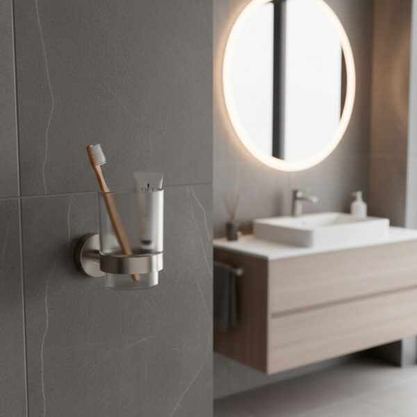 Single Bathroom Glass Holder in Satin Stainless Steel 316L