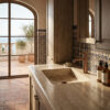 RUBINETTO LAVABO LEVANTE BASSO ORO ROSA Ambientata 100x100