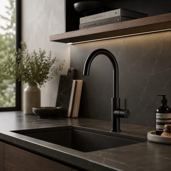 High Spout Kitchen Sink Tap in Black 316L Stainless Steel with Corrosion Resistance and Durability for Modern Kitchens - SINED